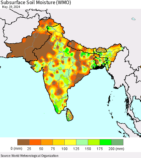 Southern Asia Subsurface Soil Moisture (WMO) Thematic Map For 5/13/2024 - 5/19/2024