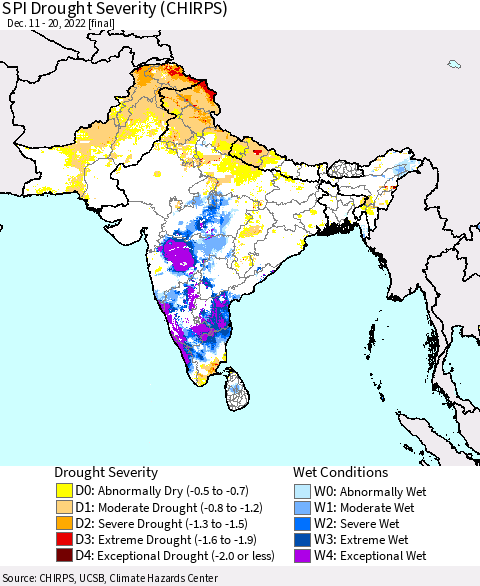 Southern Asia SPI Drought Severity (CHIRPS) Thematic Map For 12/11/2022 - 12/20/2022
