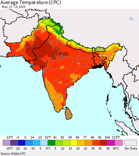 Southern Asia Average Temperature (CPC) Thematic Map For 5/13/2024 - 5/19/2024