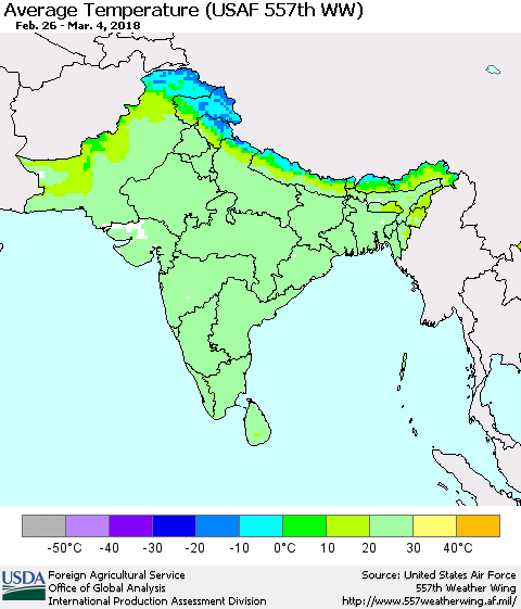 Southern Asia Average Temperature (USAF 557th WW) Thematic Map For 2/26/2018 - 3/4/2018