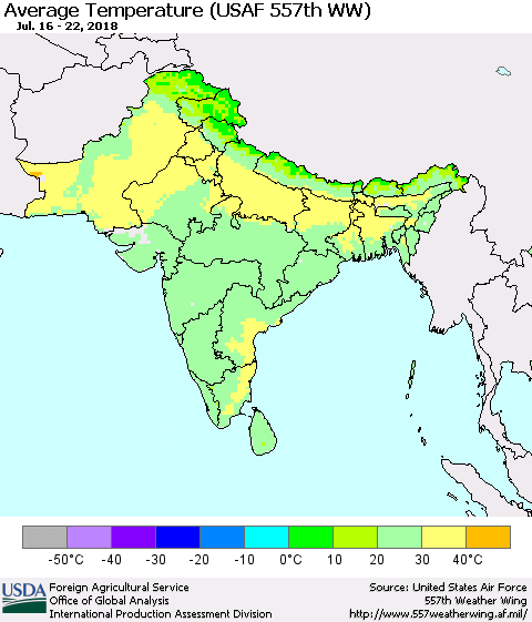 Southern Asia Average Temperature (USAF 557th WW) Thematic Map For 7/16/2018 - 7/22/2018