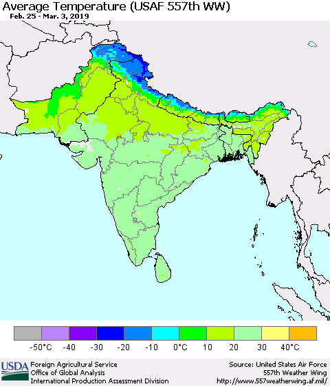 Southern Asia Average Temperature (USAF 557th WW) Thematic Map For 2/25/2019 - 3/3/2019