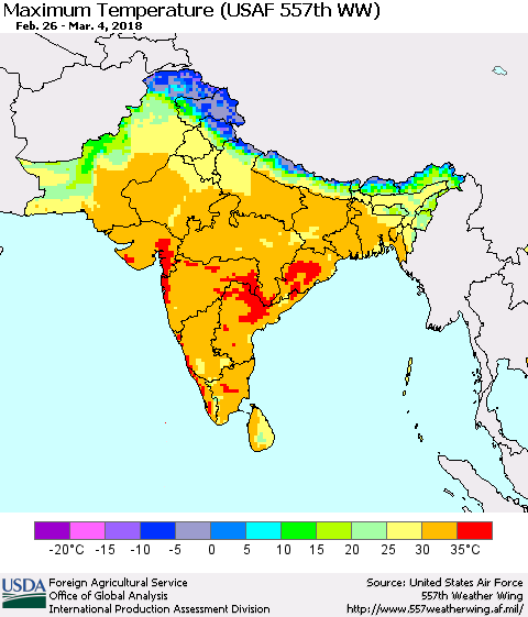 Southern Asia Mean Maximum Temperature (USAF 557th WW) Thematic Map For 2/26/2018 - 3/4/2018