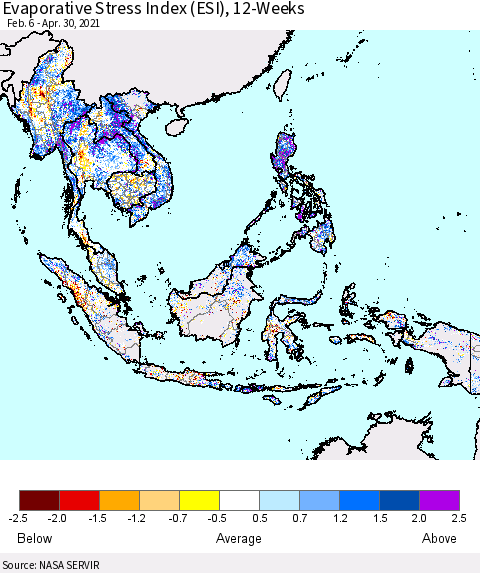 South East Asia Evaporative Stress Index (ESI), 12-Weeks Thematic Map For 4/26/2021 - 5/2/2021