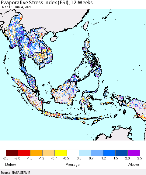South East Asia Evaporative Stress Index (ESI), 12-Weeks Thematic Map For 5/31/2021 - 6/6/2021