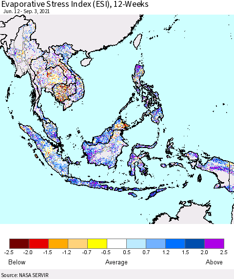South East Asia Evaporative Stress Index (ESI), 12-Weeks Thematic Map For 8/30/2021 - 9/5/2021