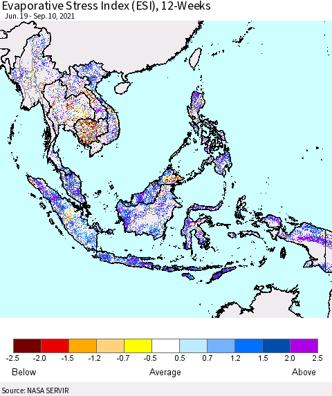 South East Asia Evaporative Stress Index (ESI), 12-Weeks Thematic Map For 9/6/2021 - 9/12/2021