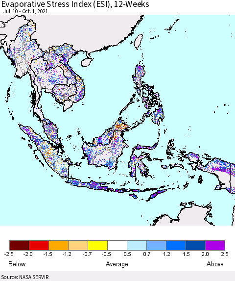 South East Asia Evaporative Stress Index (ESI), 12-Weeks Thematic Map For 9/27/2021 - 10/3/2021
