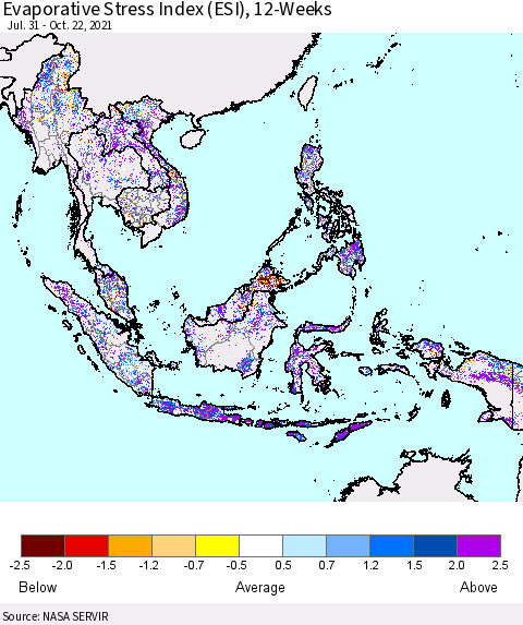 South East Asia Evaporative Stress Index (ESI), 12-Weeks Thematic Map For 10/18/2021 - 10/24/2021