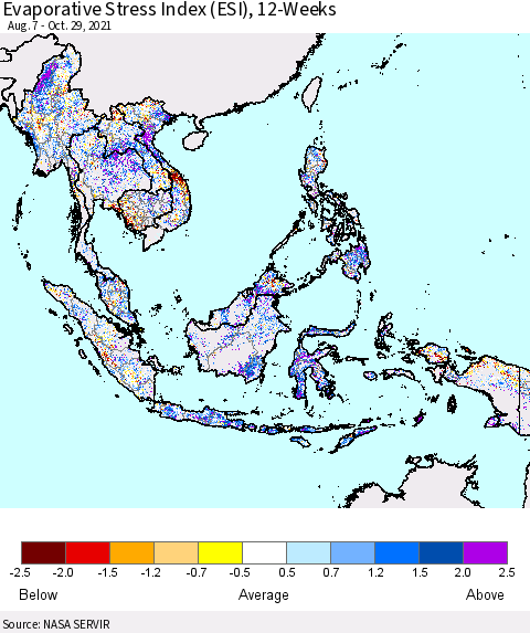 South East Asia Evaporative Stress Index (ESI), 12-Weeks Thematic Map For 10/25/2021 - 10/31/2021