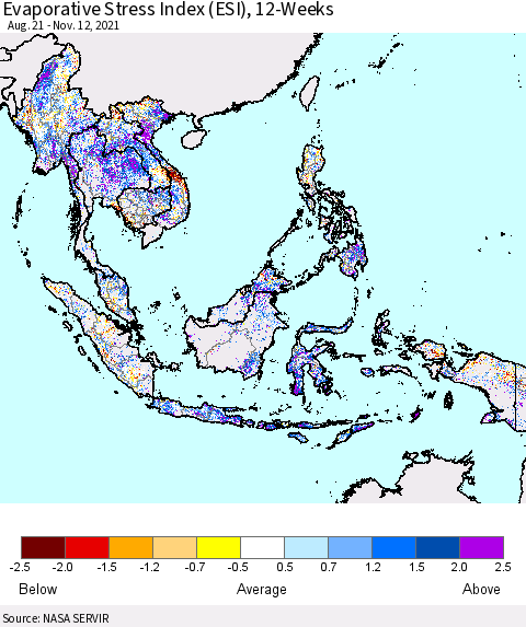 South East Asia Evaporative Stress Index (ESI), 12-Weeks Thematic Map For 11/8/2021 - 11/14/2021