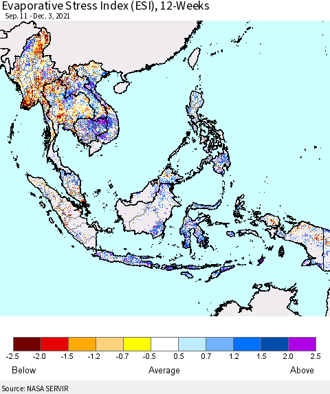 South East Asia Evaporative Stress Index (ESI), 12-Weeks Thematic Map For 11/29/2021 - 12/5/2021