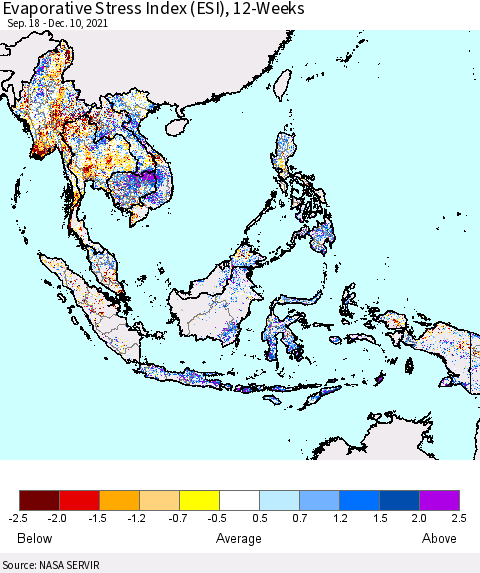 South East Asia Evaporative Stress Index (ESI), 12-Weeks Thematic Map For 12/6/2021 - 12/12/2021