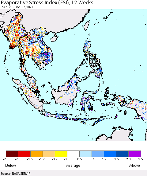 South East Asia Evaporative Stress Index (ESI), 12-Weeks Thematic Map For 12/13/2021 - 12/19/2021