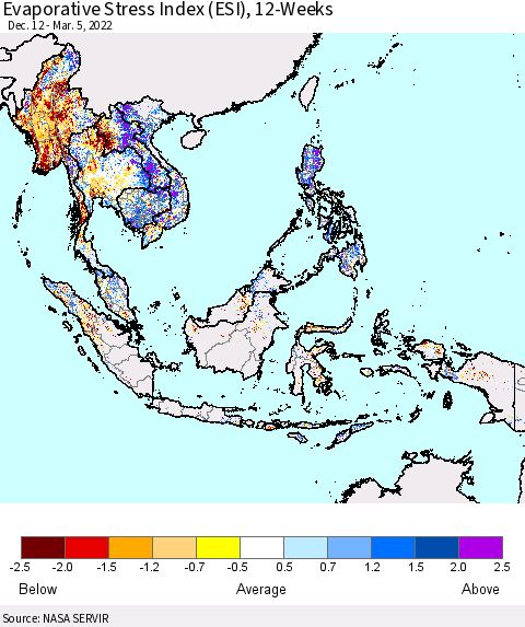 South East Asia Evaporative Stress Index (ESI), 12-Weeks Thematic Map For 2/28/2022 - 3/6/2022