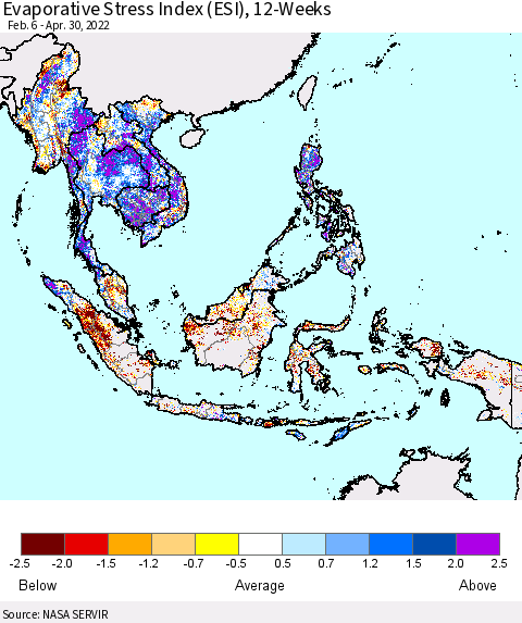 South East Asia Evaporative Stress Index (ESI), 12-Weeks Thematic Map For 4/25/2022 - 5/1/2022