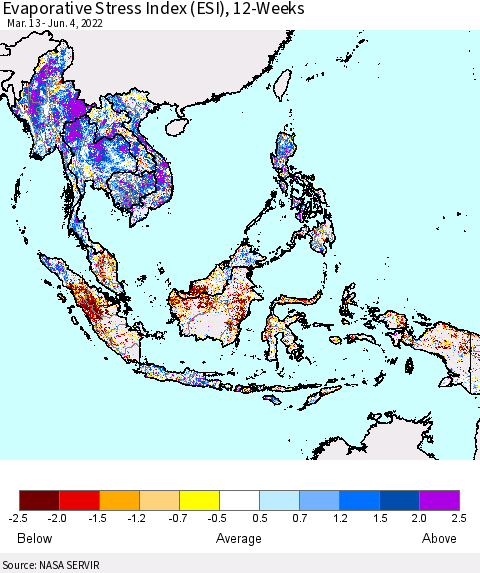 South East Asia Evaporative Stress Index (ESI), 12-Weeks Thematic Map For 5/30/2022 - 6/5/2022