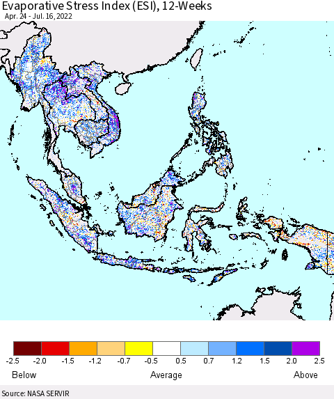 South East Asia Evaporative Stress Index (ESI), 12-Weeks Thematic Map For 7/11/2022 - 7/17/2022