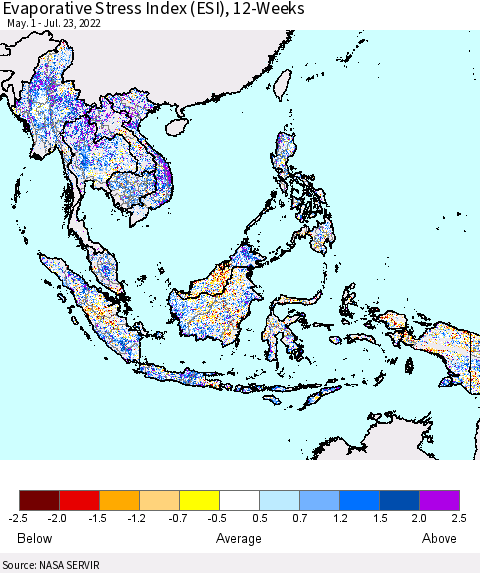 South East Asia Evaporative Stress Index (ESI), 12-Weeks Thematic Map For 7/18/2022 - 7/24/2022