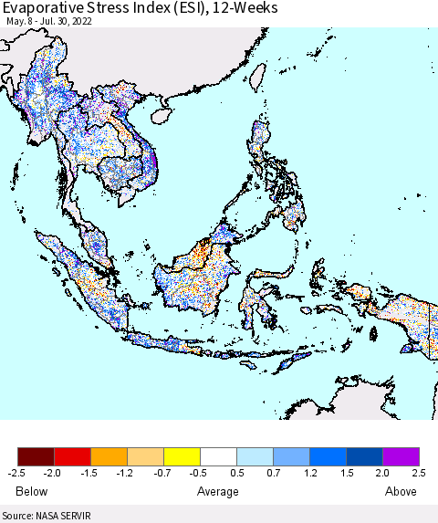 South East Asia Evaporative Stress Index (ESI), 12-Weeks Thematic Map For 7/25/2022 - 7/31/2022