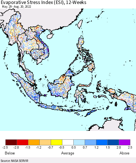South East Asia Evaporative Stress Index (ESI), 12-Weeks Thematic Map For 8/15/2022 - 8/21/2022