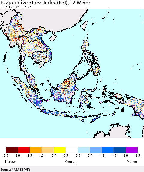 South East Asia Evaporative Stress Index (ESI), 12-Weeks Thematic Map For 8/29/2022 - 9/4/2022