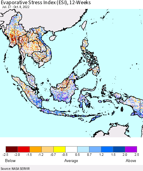 South East Asia Evaporative Stress Index (ESI), 12-Weeks Thematic Map For 10/3/2022 - 10/9/2022