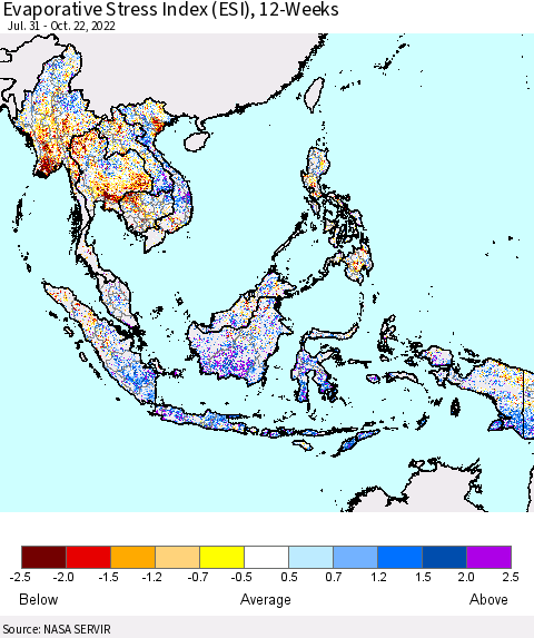 South East Asia Evaporative Stress Index (ESI), 12-Weeks Thematic Map For 10/17/2022 - 10/23/2022