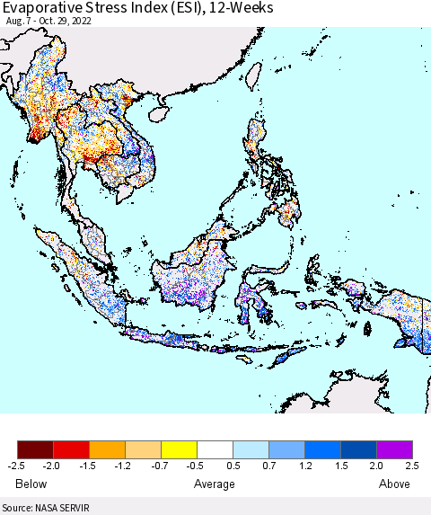 South East Asia Evaporative Stress Index (ESI), 12-Weeks Thematic Map For 10/24/2022 - 10/30/2022