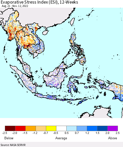 South East Asia Evaporative Stress Index (ESI), 12-Weeks Thematic Map For 11/7/2022 - 11/13/2022