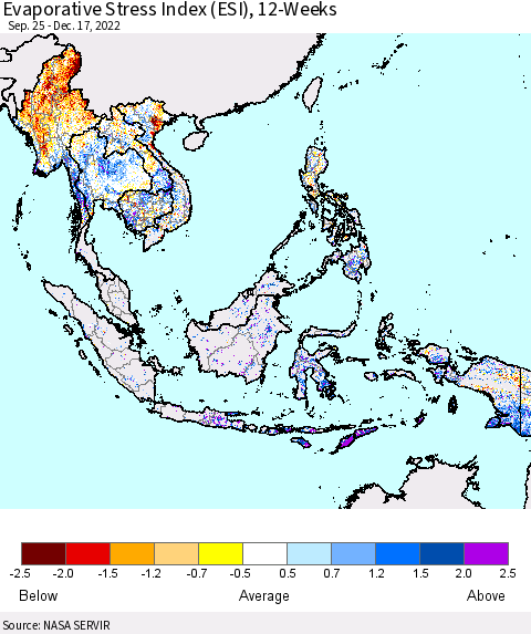 South East Asia Evaporative Stress Index (ESI), 12-Weeks Thematic Map For 12/12/2022 - 12/18/2022