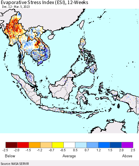 South East Asia Evaporative Stress Index (ESI), 12-Weeks Thematic Map For 2/27/2023 - 3/5/2023