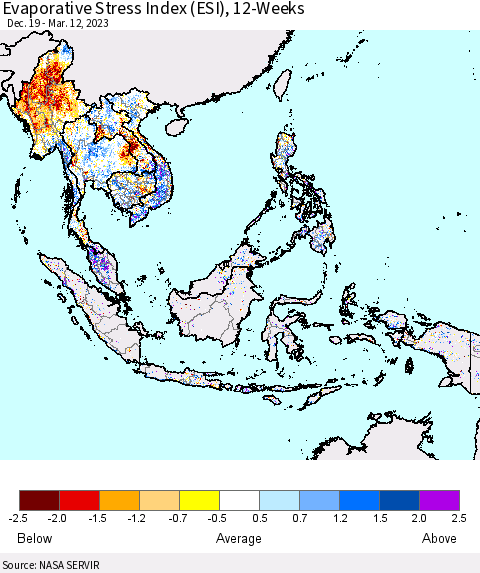 South East Asia Evaporative Stress Index (ESI), 12-Weeks Thematic Map For 3/6/2023 - 3/12/2023