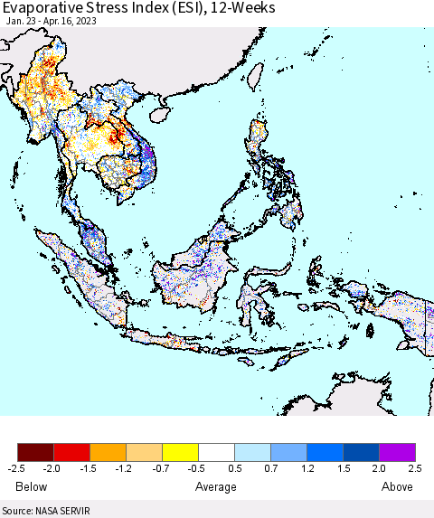South East Asia Evaporative Stress Index (ESI), 12-Weeks Thematic Map For 4/10/2023 - 4/16/2023