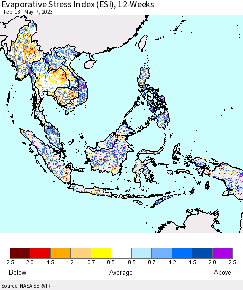 South East Asia Evaporative Stress Index (ESI), 12-Weeks Thematic Map For 5/1/2023 - 5/7/2023