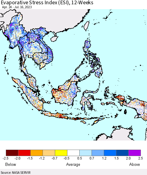 South East Asia Evaporative Stress Index (ESI), 12-Weeks Thematic Map For 7/10/2023 - 7/16/2023