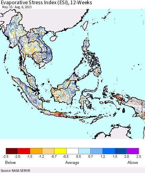 South East Asia Evaporative Stress Index (ESI), 12-Weeks Thematic Map For 7/31/2023 - 8/6/2023