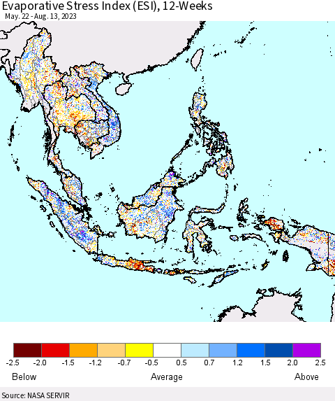 South East Asia Evaporative Stress Index (ESI), 12-Weeks Thematic Map For 8/7/2023 - 8/13/2023