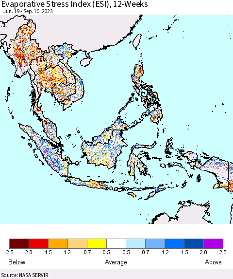 South East Asia Evaporative Stress Index (ESI), 12-Weeks Thematic Map For 9/4/2023 - 9/10/2023