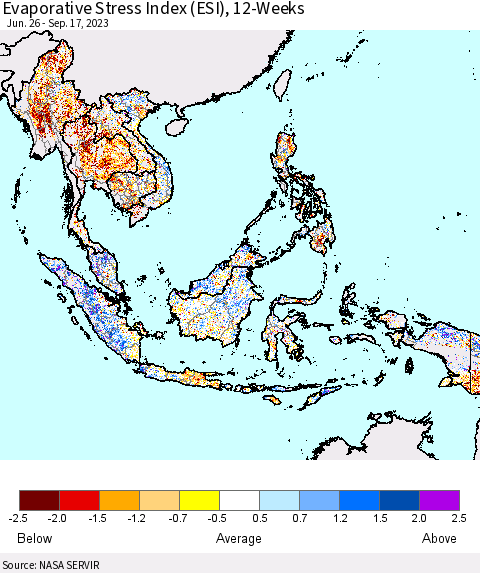 South East Asia Evaporative Stress Index (ESI), 12-Weeks Thematic Map For 9/11/2023 - 9/17/2023