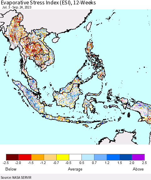 South East Asia Evaporative Stress Index (ESI), 12-Weeks Thematic Map For 9/18/2023 - 9/24/2023