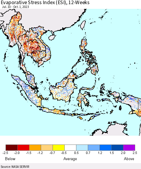South East Asia Evaporative Stress Index (ESI), 12-Weeks Thematic Map For 9/25/2023 - 10/1/2023