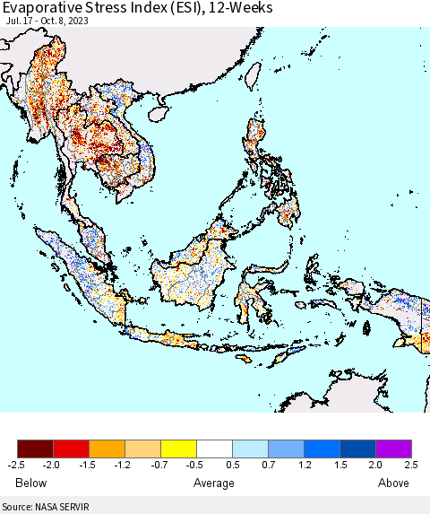 South East Asia Evaporative Stress Index (ESI), 12-Weeks Thematic Map For 10/2/2023 - 10/8/2023