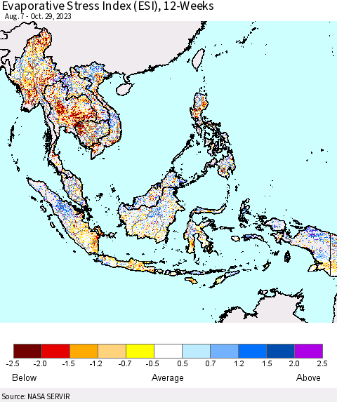 South East Asia Evaporative Stress Index (ESI), 12-Weeks Thematic Map For 10/23/2023 - 10/29/2023