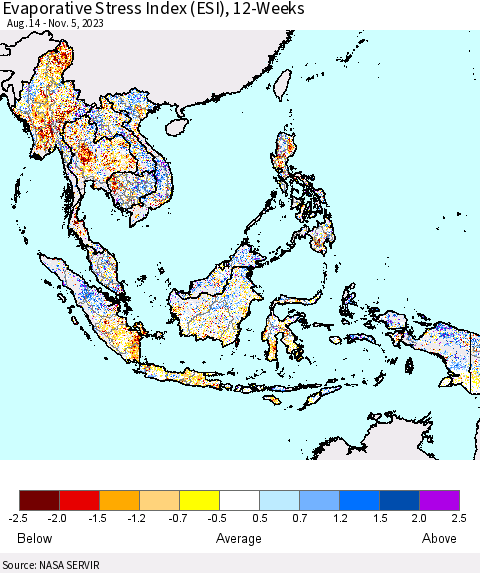 South East Asia Evaporative Stress Index (ESI), 12-Weeks Thematic Map For 10/30/2023 - 11/5/2023