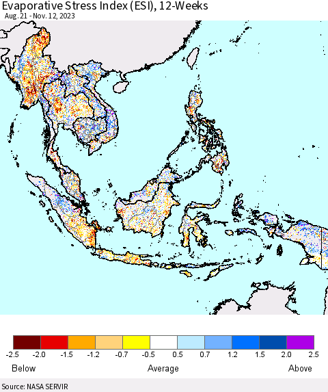 South East Asia Evaporative Stress Index (ESI), 12-Weeks Thematic Map For 11/6/2023 - 11/12/2023