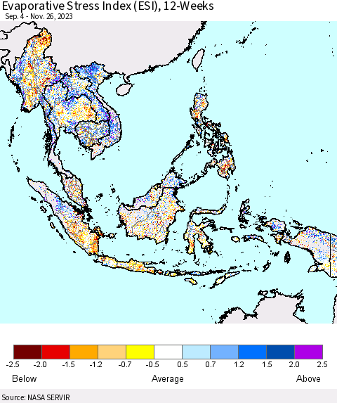 South East Asia Evaporative Stress Index (ESI), 12-Weeks Thematic Map For 11/20/2023 - 11/26/2023