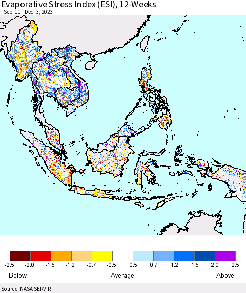South East Asia Evaporative Stress Index (ESI), 12-Weeks Thematic Map For 11/27/2023 - 12/3/2023