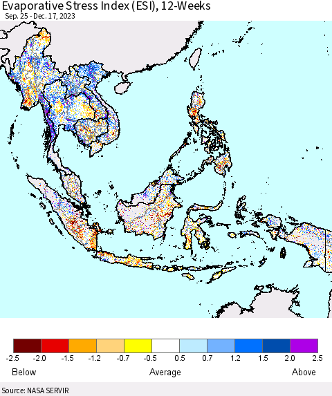 South East Asia Evaporative Stress Index (ESI), 12-Weeks Thematic Map For 12/11/2023 - 12/17/2023