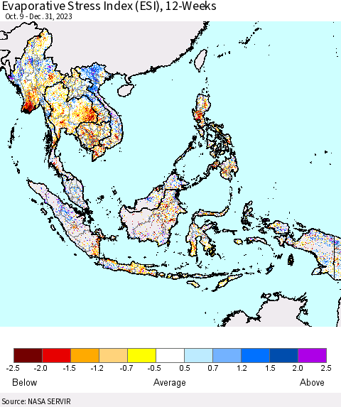 South East Asia Evaporative Stress Index (ESI), 12-Weeks Thematic Map For 12/25/2023 - 12/31/2023